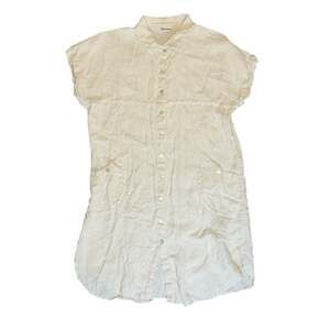 Vintage Papillon Linen Lace Trim Button Down Tunic Top - Cream Size L